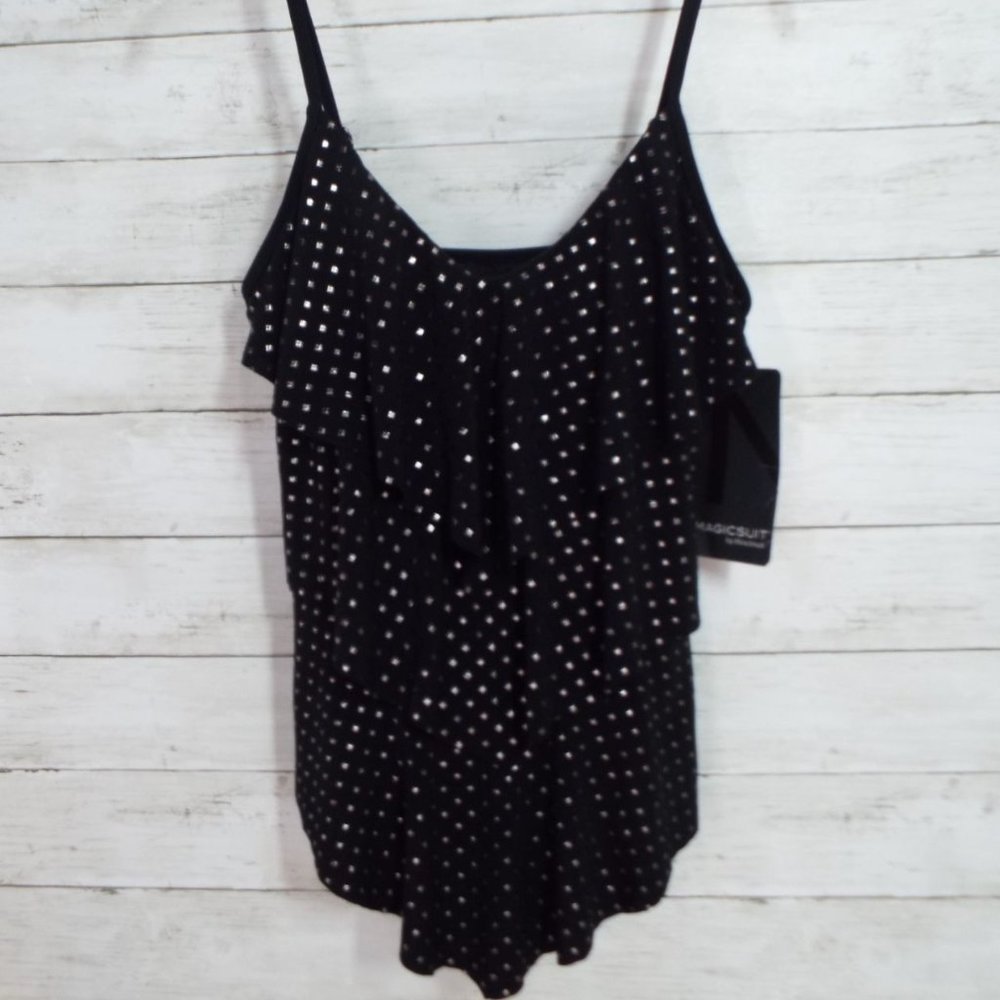 Magicsuit Rita Stud Muffin Black Tiered Tankini Top Size 8
